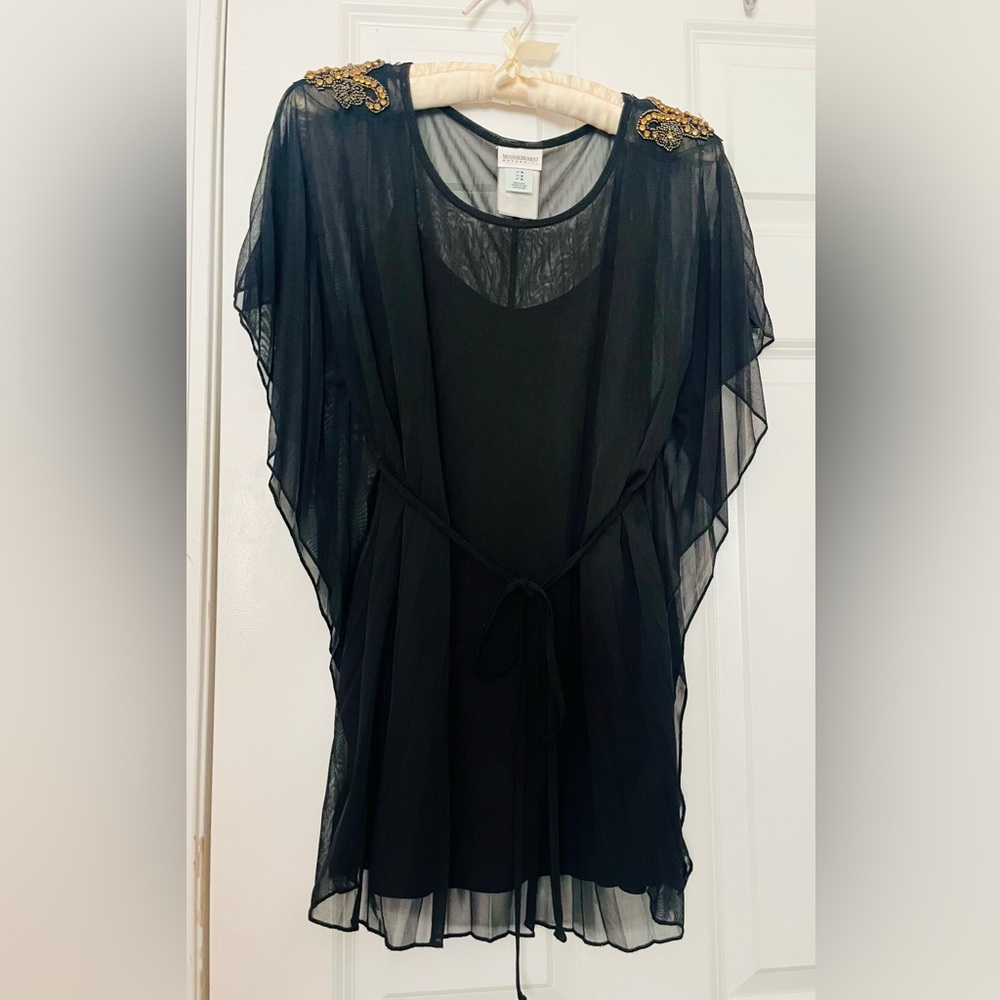 Beautiful and Elegant Motherhood Black Sheer Beaded Shoulder Tunic